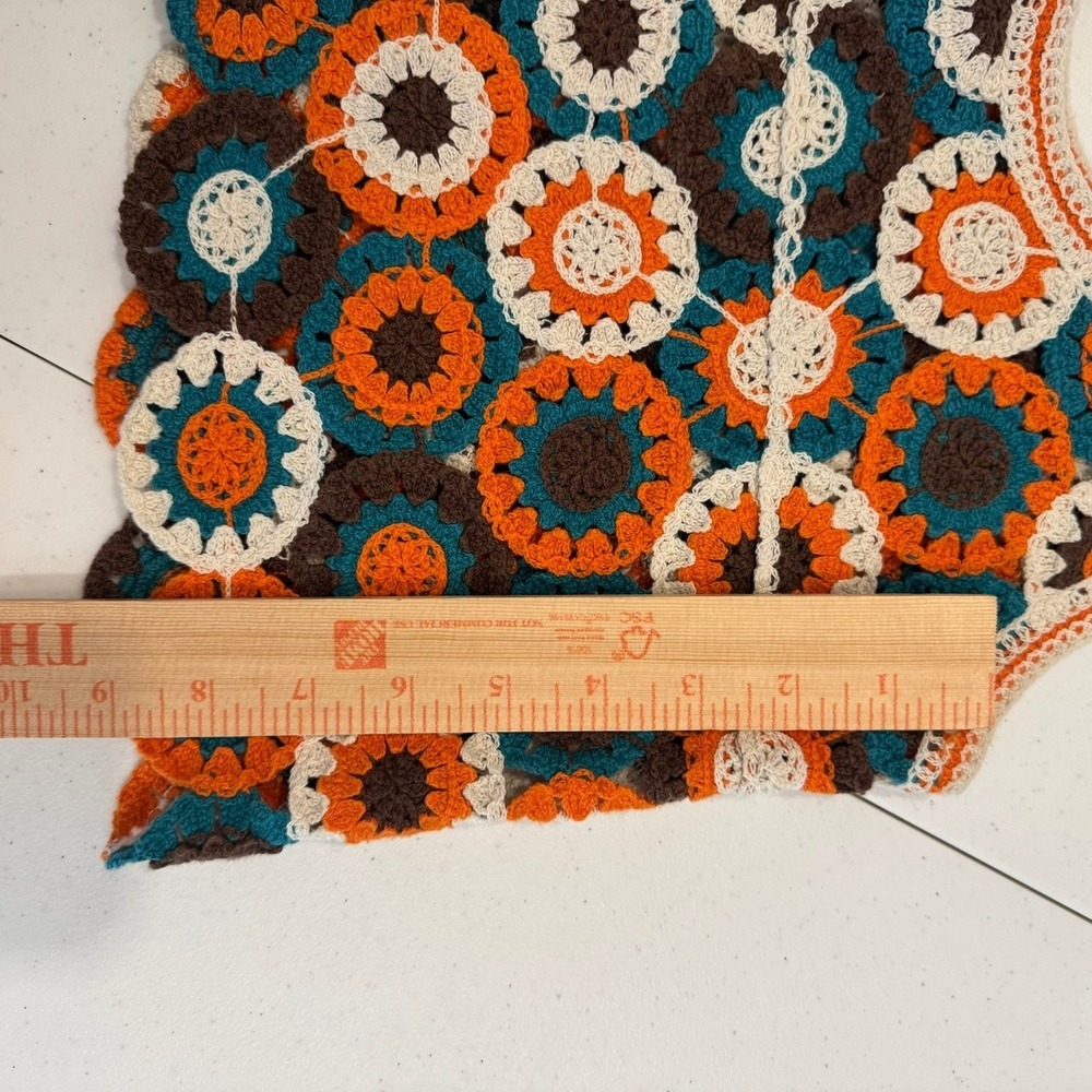 Julia by Love J Handmade Crochet Crop Top Boho 70 Sunburst Knit Tank Orange Teal - Picture 3 of 3